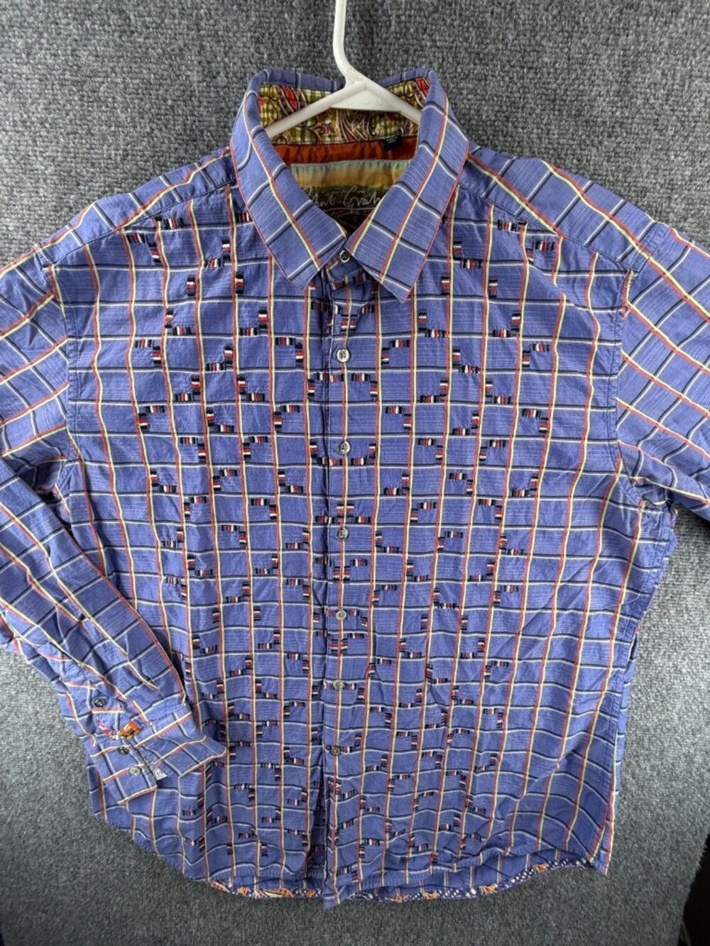 Robert Graham Check Modal Cotton Polyester 2XL Blue Orange Long Sleeve Button Up